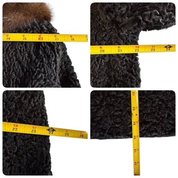 Women’s Black Persian Lamb Coat w Brown Mink Collar Flemington Furs Medium - Picture 11 of 12